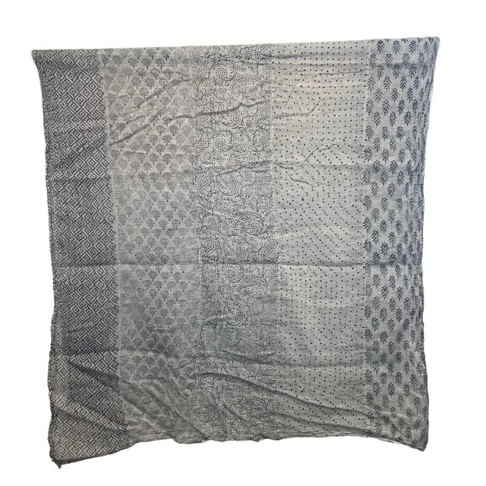 Gray boho block print tapestry scarf